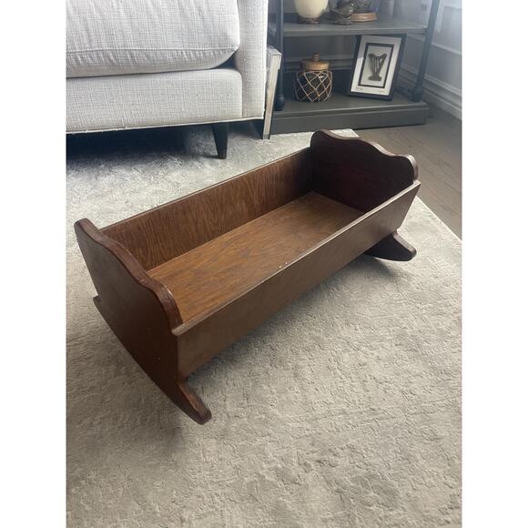 Wooden Doll Cradle, Handcrafted, Retro Toy, Doll Furniture, ~ 241107-WH HME